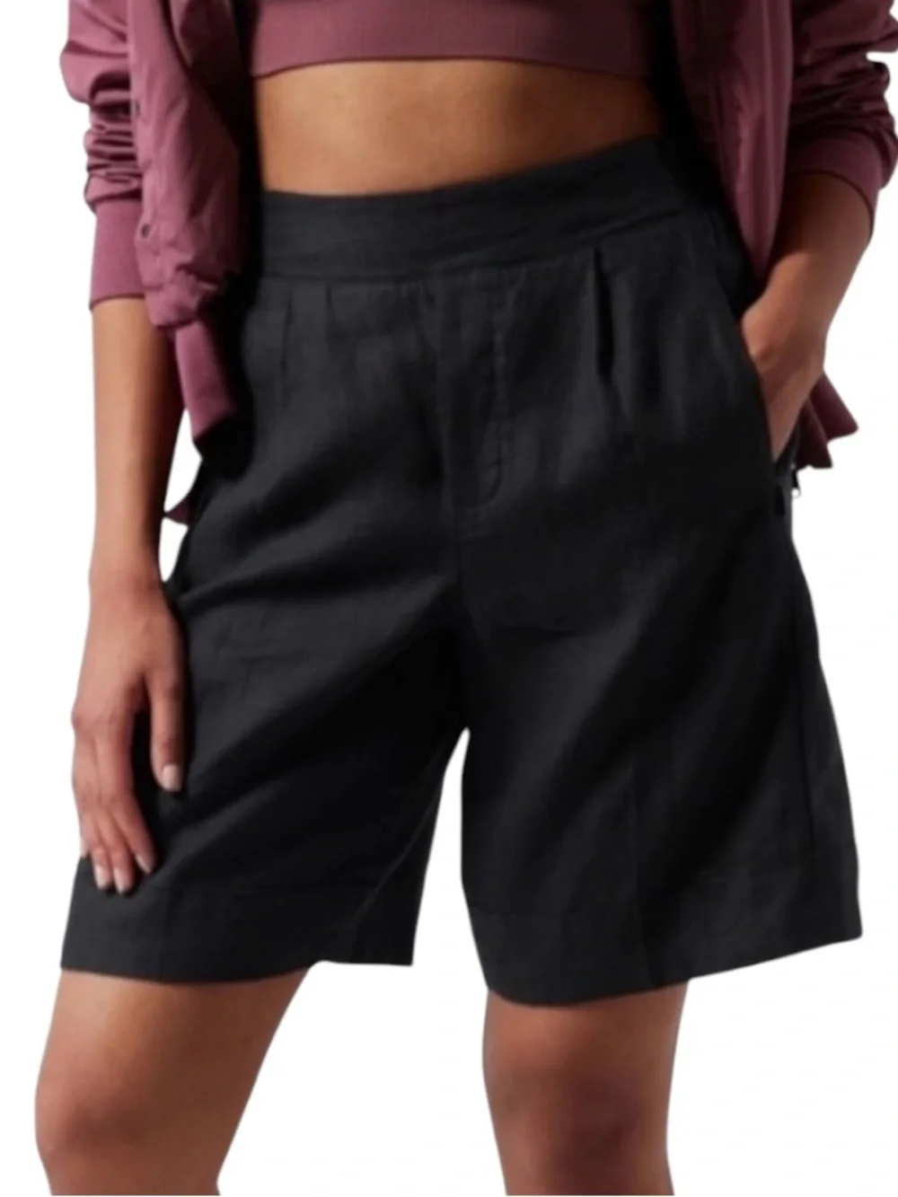Athleta 100% Linen Women’s Black Shorts, Size 12 - Picture 1 of 6